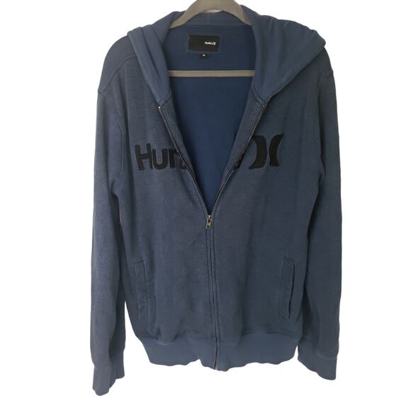 Hurley X Blue Hooded Zip Sweatshirt sz. M Chevron Casual Jacket Coastal Nautical - Picture 1 of 4